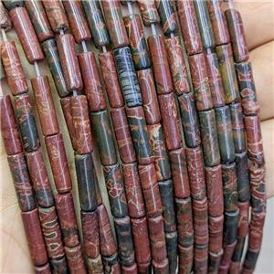Red Picasso Jasper Tube Beads, approx 4x13mm