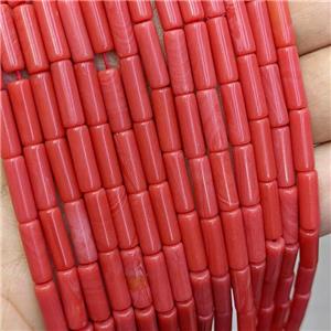 Synthetic Coral Tube Beads Red, approx 4x13mm