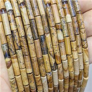 Natural Picture Jasper Tube Beads, approx 4x13mm