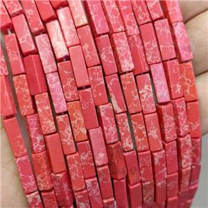 Synthetic Imperial Jasper Cuboid Beads Red, approx 4x13mm