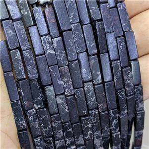 Synthetic Imperial Jasper Cuboid Beads Black, approx 4x13mm