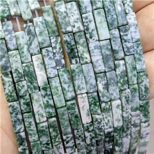 Natural Green Dalmatian Jasper Cuboid Beads, approx 4x13mm