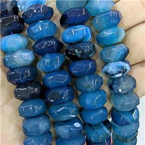 Natural Agate Beads Faceted Rondelle Blue Dye, approx 8-15mm