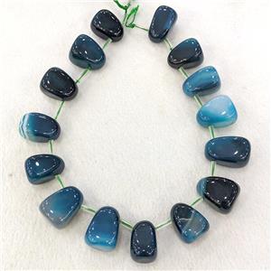 Natural Agate Teardrop Beads Graduated Blue Dye Topdrilled, approx 15-26mm