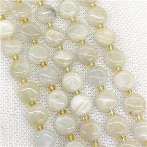 Natural White Moonstone Coin Beads, approx 10mm