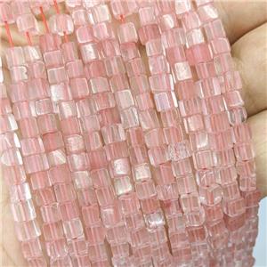 Synthetic Quartz Cube Beads Pink, approx 4mm