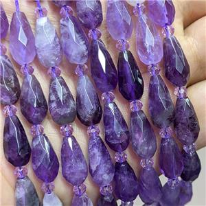 Natural Purple Amethyst Beads Faceted Teardrop, approx 8-16mm