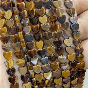 Natural Tiger Eye Stone Heart Beads, approx 6mm