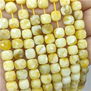 Yellow Jade Beads Dye Faceted Cube, approx 7-8mm