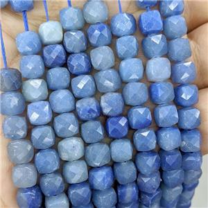 Blue Jade Beads Dye Faceted Cube, approx 7-8mm