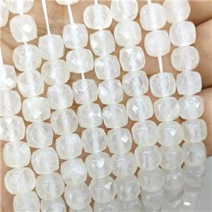 White Jade Beads Dye Faceted Cube, approx 7-8mm