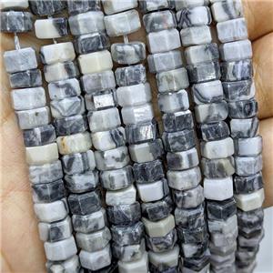 Natural Map Jasper Hexagon Beads Gray, approx 5-8mm