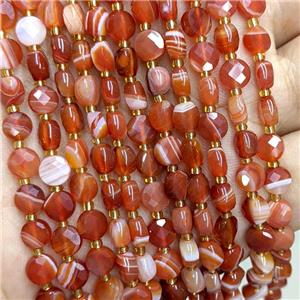 Natural Red Stripe Agate Beads Band Dye Faceted Coin, approx 6mm