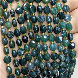 Natural Green Moss Agate Beads Faceted Coin, approx 6mm