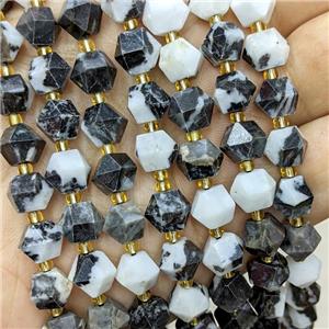 Natural Zebra Jasper Beads Cut Bicone Black White, approx 8-10mm