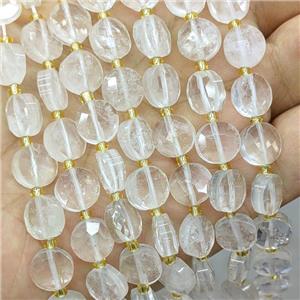 Natural Clear Quartz Beads Faceted Coin, approx 10mm