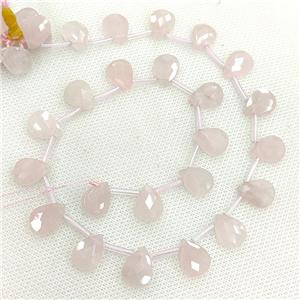 Natural Pink Rose Quartz Beads Faceted Teardrop Topdrilled, approx 10-14mm