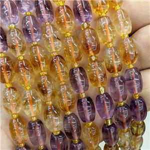 Natural Citrine And Amethyst Barrel Beads, approx 6-10mm