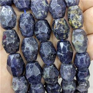 Natural Iolite Beads Inkblue Faceted Barrel, approx 12-18mm