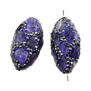 Clay rice Beads paved rhinestone with Amethyst, approx 15-30mm