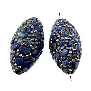 Clay rice Beads paved rhinestone with Lapis, approx 15-30mm