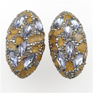 Clay oval beads paved rhinestone with citrine, approx 20-40mm