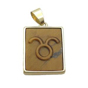Natural Tiger Eye Stone Pendant Zodiac Aries Rectangle Gold Plated, approx 16-20mm