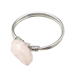 Copper Rings With Rose Quartz Wire Wrapped Platinum Plated, approx 6-8mm, 18mm dia