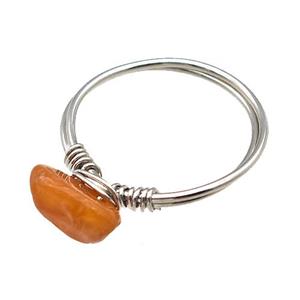 Copper Rings With Carnelian Wire Wrapped Platinum Plated, approx 6-8mm, 18mm dia