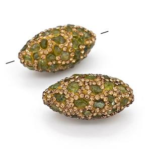 Clay Rice Beads Pave Yellow Rhinestone Green Garnet, approx 16-30mm