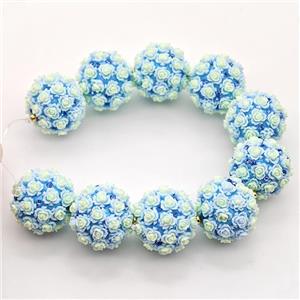Resin Round Beads Flower Blue, approx 22mm dia