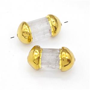 Natural Clear Crystal Quartz Tube Beads Gold Plated, approx 12-25mm