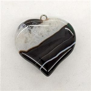 Natural Druzy Agate Heart Pendant Black White, approx 40mm