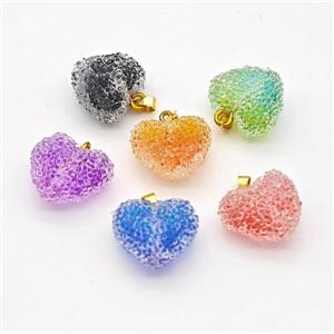 Resin Druzy Heart Pendant Mixed Color, approx 20mm