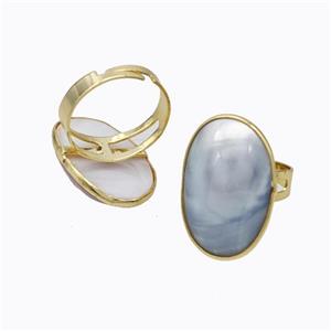 Gray Mabe Shell Rings Copper Gold Plated, approx 20-28mm, 18mm dia