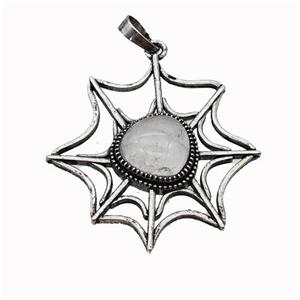 Alloy Spiderweb Pendant Pave Clear Quartz Antique Silver, approx 12mm, 40-45mm