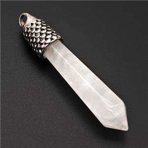 Clear Quartz Prism Pendant Alloy Antique Silver, approx 11-60mm