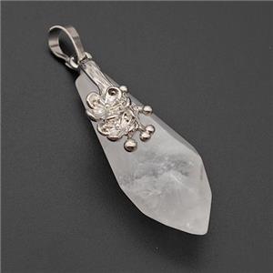 Natural Clear Quartz Teardrop Pendant Alloy Flower Antique Silver, approx 15-40mm