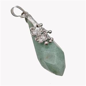 Natural Green Aventurine Teardrop Pendant Alloy Flower Antique Silver, approx 15-40mm