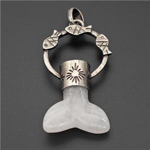 Natural Clear Quartz Mermaid-tail Pendant Alloy Fish Antique Silver, approx 27-50mm