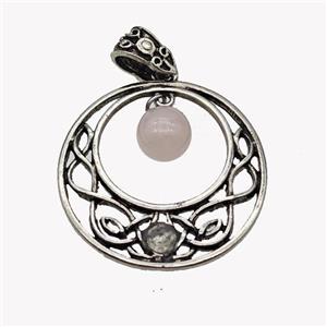 Alloy GoGo Pendant Pave Rose Quartz Antique Silver, approx 8mm, 30mm