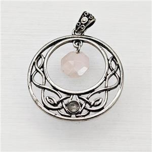 Alloy GoGo Pendant With Rose Quartz Antique Silver, approx 12mm, 40mm