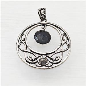 Alloy GoGo Pendant With Black Obsidian Antique Silver, approx 12mm, 40mm