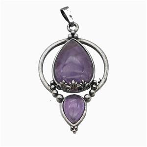 Alloy Teardrop Pendant Pave Purple Amethyst Antique Silver, approx 30-45mm