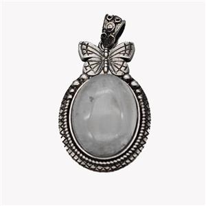 Alloy Butterfly Pendant Pave Clear Quartz Antique Silver, approx 18-25mm, 25-40mm