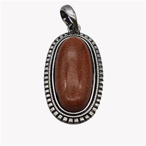 Alloy Oval Pendant Pave Golden Sandstone Antique Silver, approx 13-30mm, 25-35mm