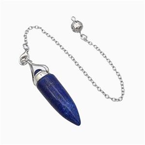 Blue Lapis Lazuli Bullet Pendant With Chain, approx 12-40mm, 8mm, 16cm length