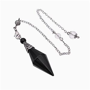 Black Obsidian Pendulum Pendant With Chain, approx 16-50mm, 8mm, 20cm length