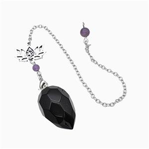 Black Obsidian Pendulum Pendant With Chain Lotus, approx 18-30mm, 13-20mm, 16cm length