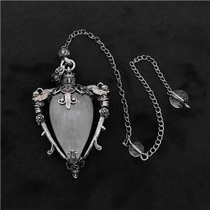 Clear Quartz Alloy Pendulum Pendant With Chain Antique Silver, approx 35-50mm, 8mm, 20cm length